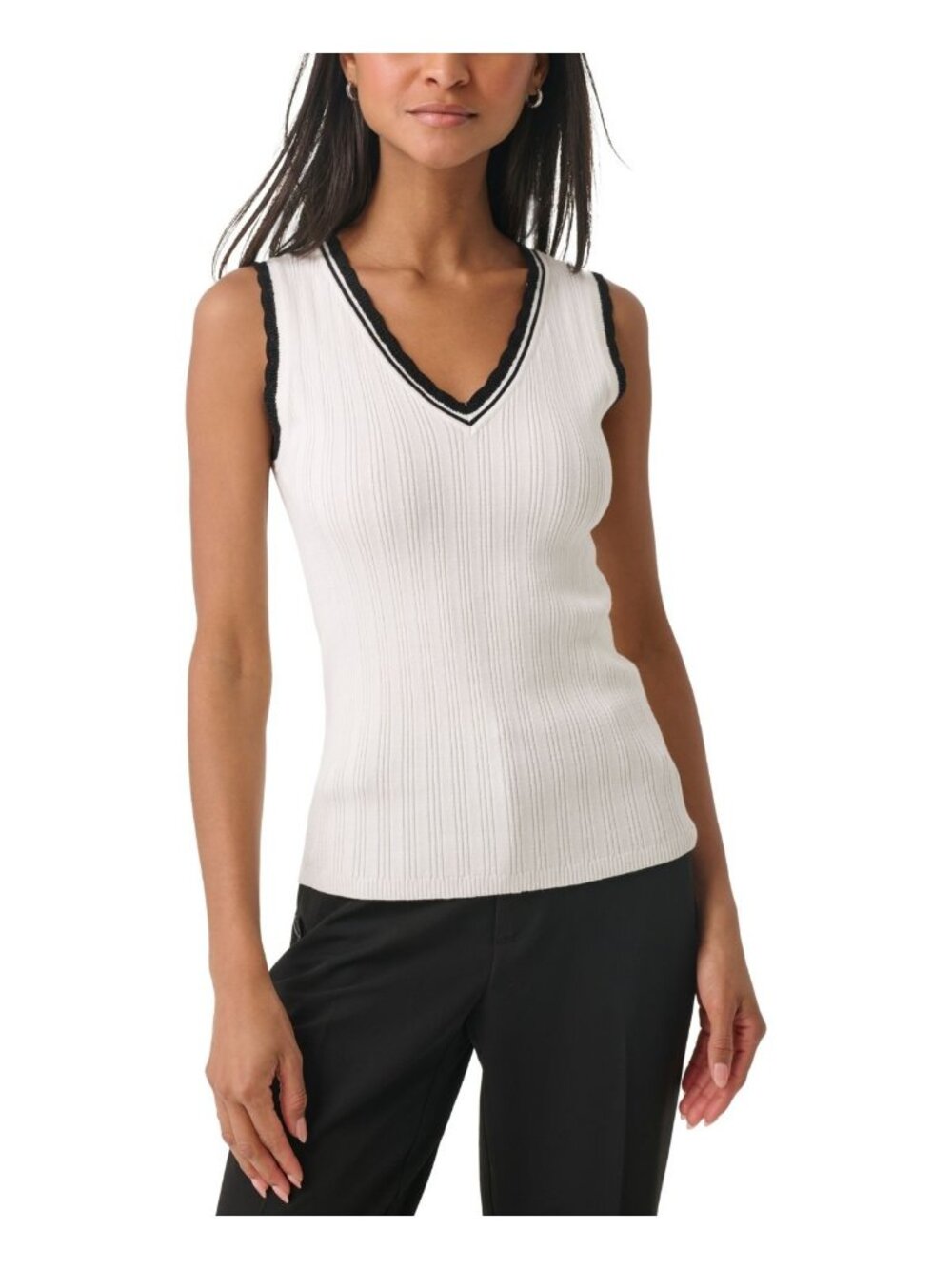 Karl Lagerfeld Paris Womens Lace Sweater Tank Top Soft White/ Black Size M NWOT